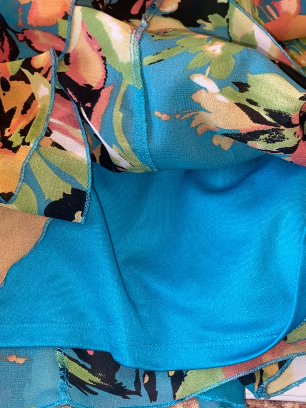 Amanda Lane Teal Multi-Color Floral Ruffle Maxi Dress - Picture 8 of 9